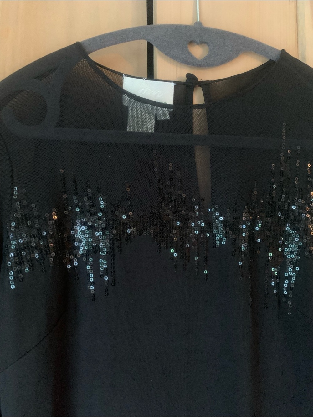 Donna Morgan Black Sequin Dress 4P Illusion Sheer Mesh Long Sleeve Cocktail Y2K - Picture 4 of 10